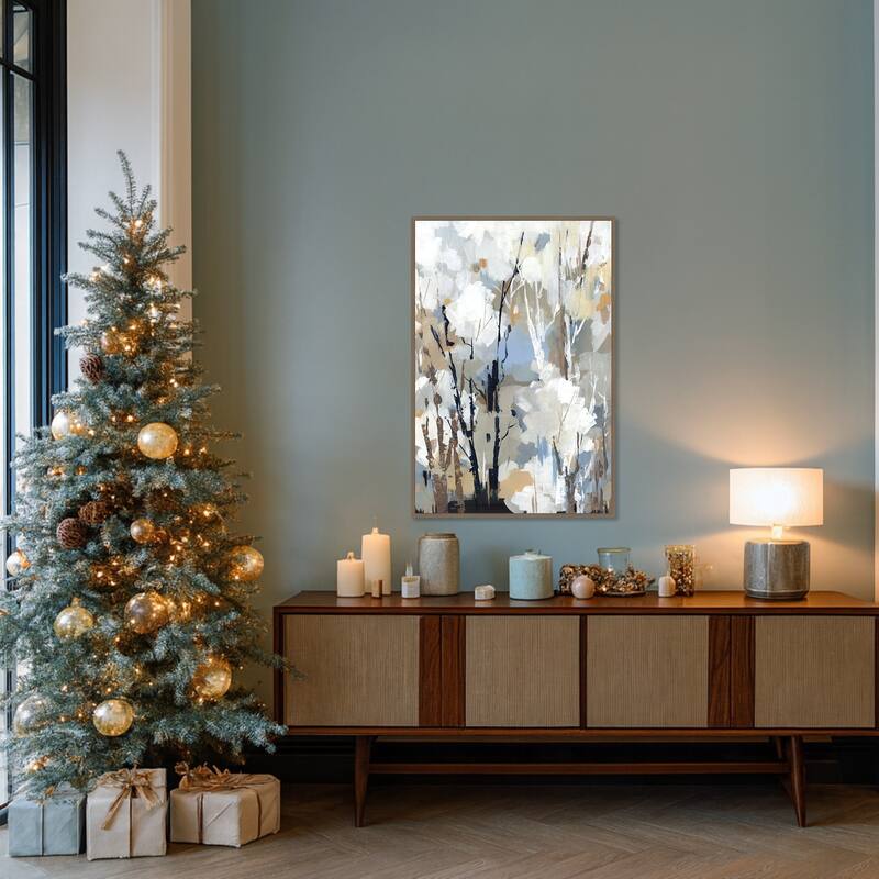 Silversong Birch II by Lera Framed Canvas Wall Art Print - Sylvie Dark Gold
