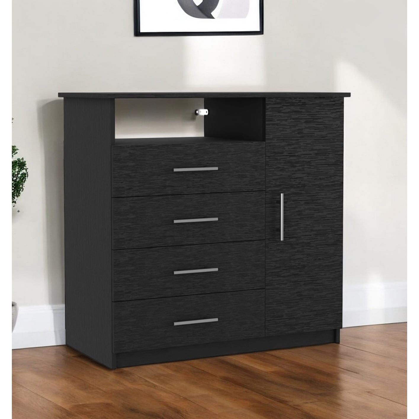 HomeRoots 36" Black Four Drawer Combo Dresser