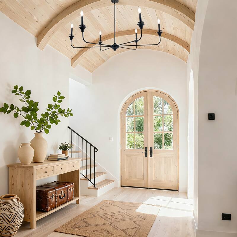 Oriea Modern Black 6-Light Chandelier Wheel Candle Light for Dining Room Foyer - D48.8" x H13.4"