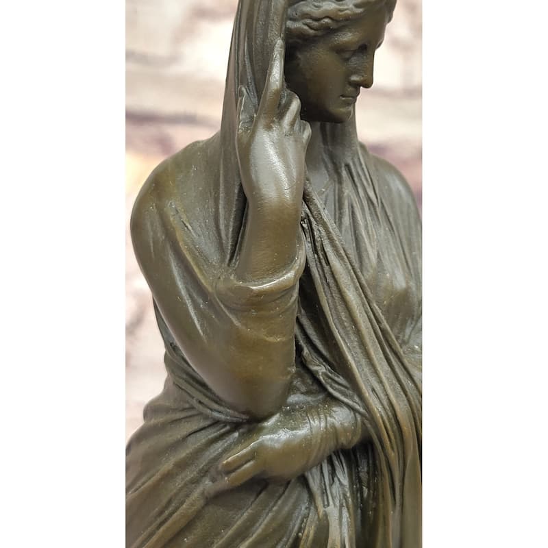Clical Robes Draped Woman Bronze Sculpture On Marble Base By Jean Patoue