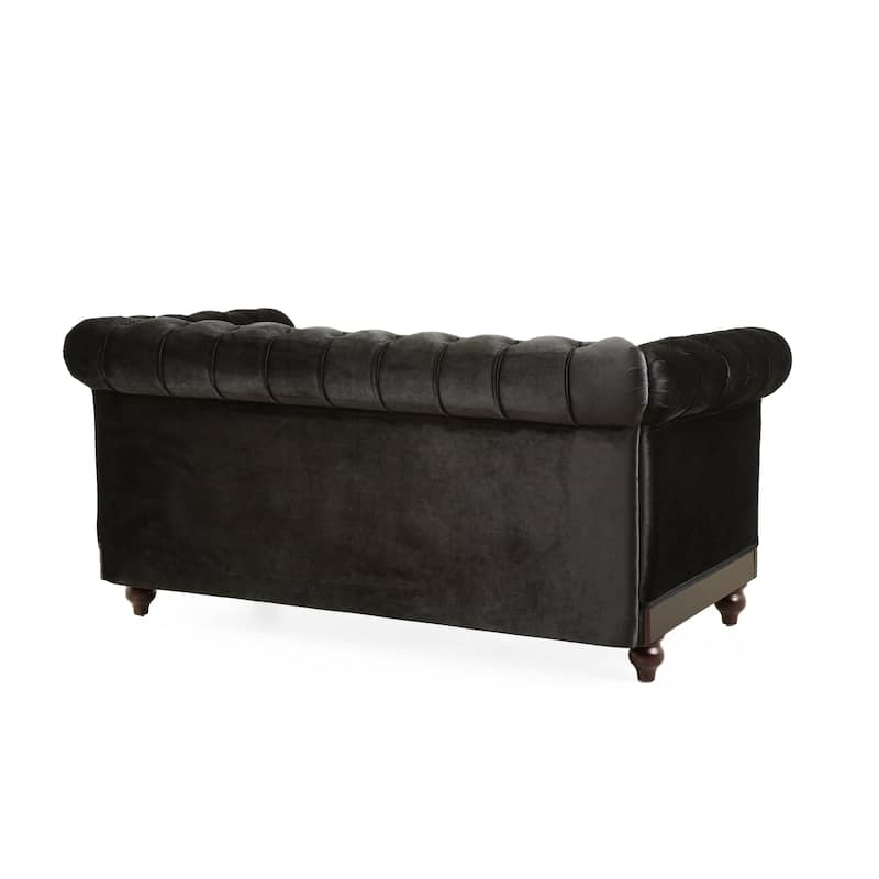 Velvet Loveseat Sofa, with Tufted Button Lounge Couch, Upholstered Sofa Couch 2-Person Rolled Armchair for Living Room