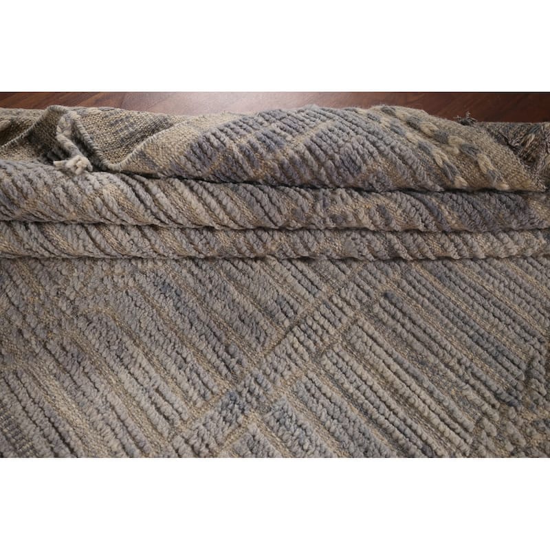 All-Over Striped Moroccan Large Area Rug Handmade Wool Carpet - 9'10"x 14'3"