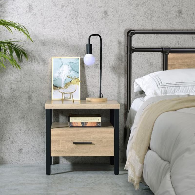 One Drawer Nightstand with 1 Tier Shelf