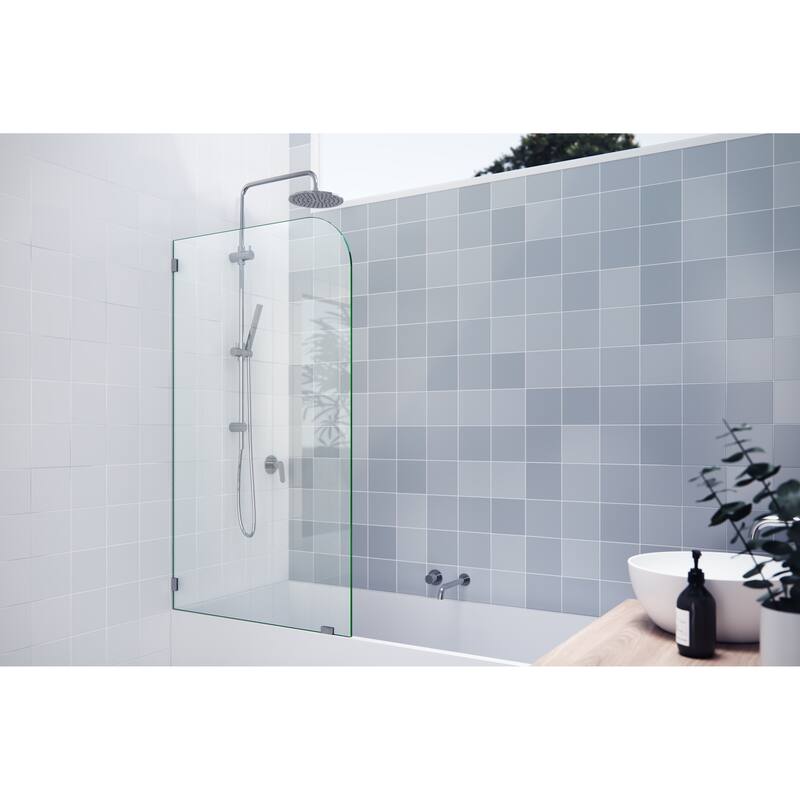 Glass Warehouse 34" x 58.25" Frameless Bathtub Shower Door - Single Fixed Panel Radius - Polished Chrome