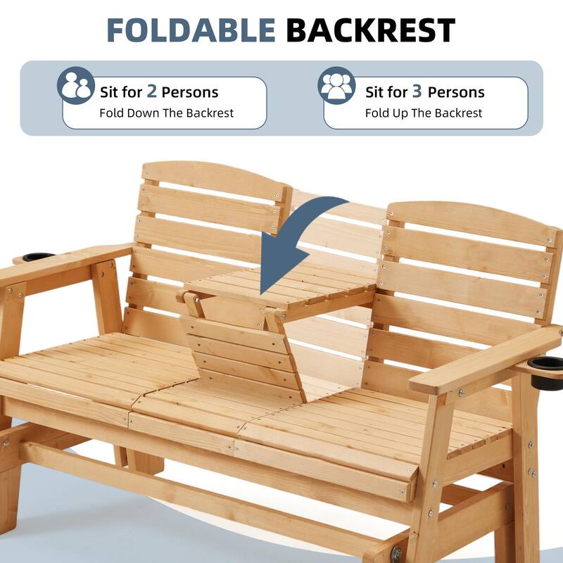 All-Weather Outdoor Glider Chair with Cup Holders, High Backrest & Wide Armrests, Perfect for Gardens, Patios, and Porches