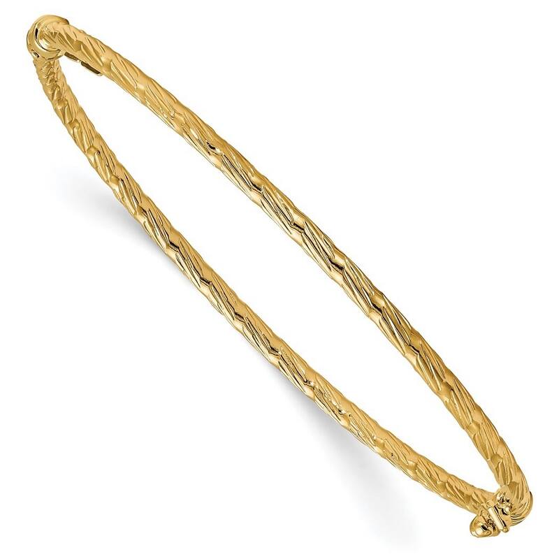 Curata 14k Yellow Gold Textured Hinged Cuff Stackable Bangle Bracelet