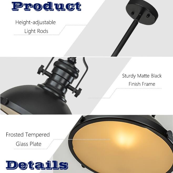 1-Light 13" Modern Industrial Matte Black Single Dome Pendant Light for Kitchen Island - W13''