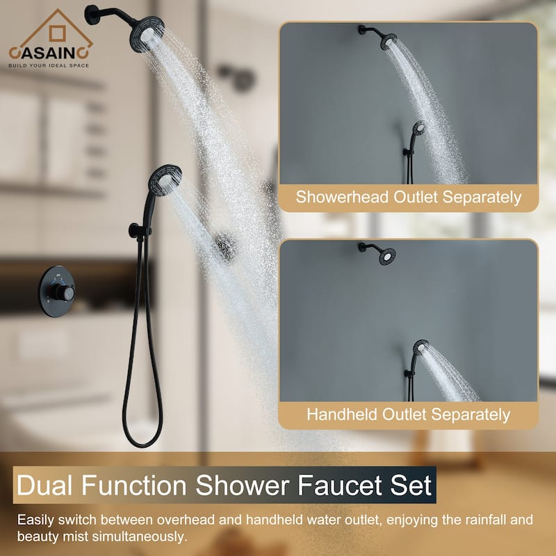 CASAINC 2-Spray 5 in. Shower Faucet Kit Wall Mounted Fixed and Handheld Dual Shower Heads 1.8 GPM - 5" x 5"