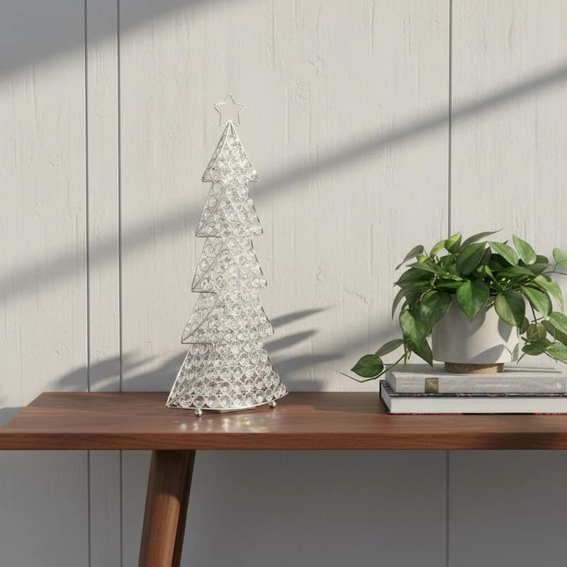 HomeRoots16" Glam Silver And Faux Crystals Christmas Tree Tabletop Sculpture - 4' X '16' X '8