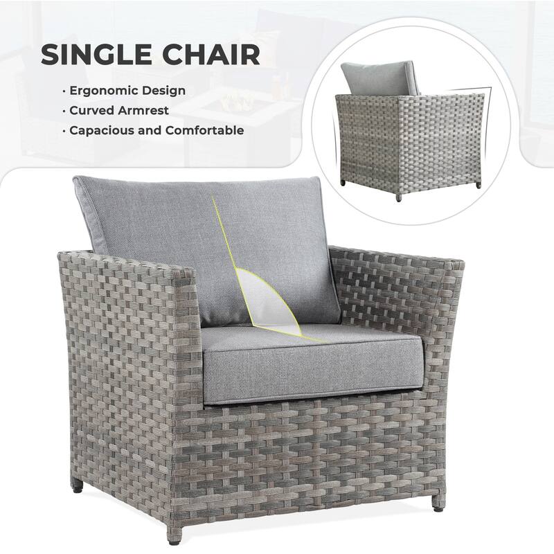 HOOOWOOO 13-piece Grey Wicker Patio Furniture Outdoor Sectional Set with Fire Pit