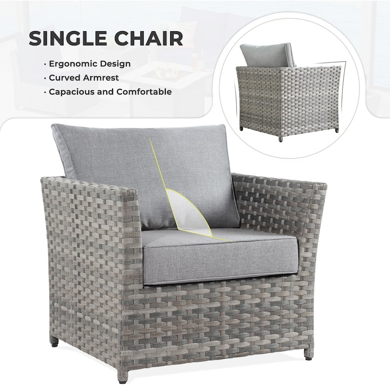 OVIOS 6-Piece Patio Grey Wicker Conversation Set
