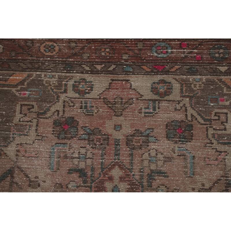Hand Knotted Oriental 100% Wool Carpet Traditional Geometric Pink Hamedan Runner Rug - 9' 7'' X 3' 3''