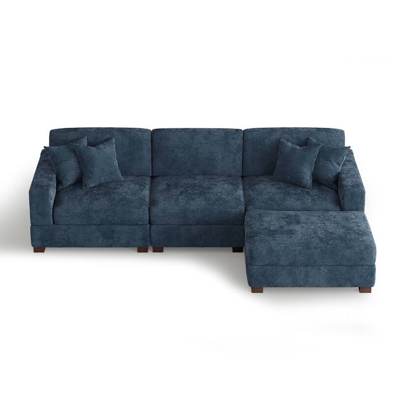Modern Oversized Chenille Modular Sectional Sofa with Ottoman