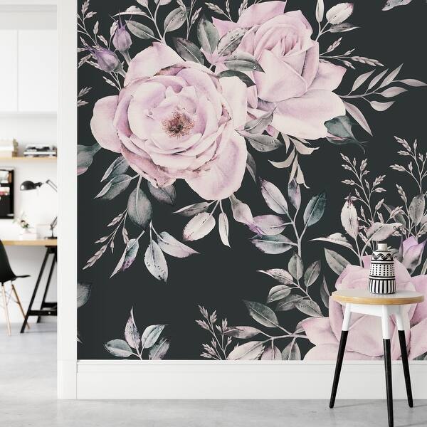 Dark Wallpaper with Pink Flowers Peel and Stick and Prepasted - Bed ...
