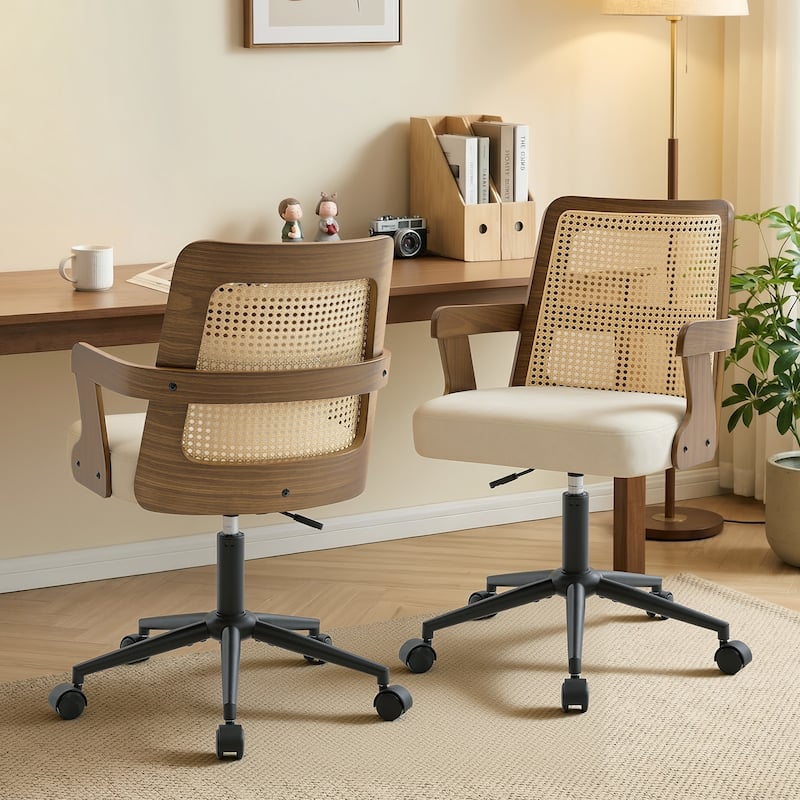Swivel Home Office Chair Adjustable Height Desk Chair with Wheels and Armrests - 32.7"-36.6"H x 19.9"W x 22.8"D - Beige-Set of 2