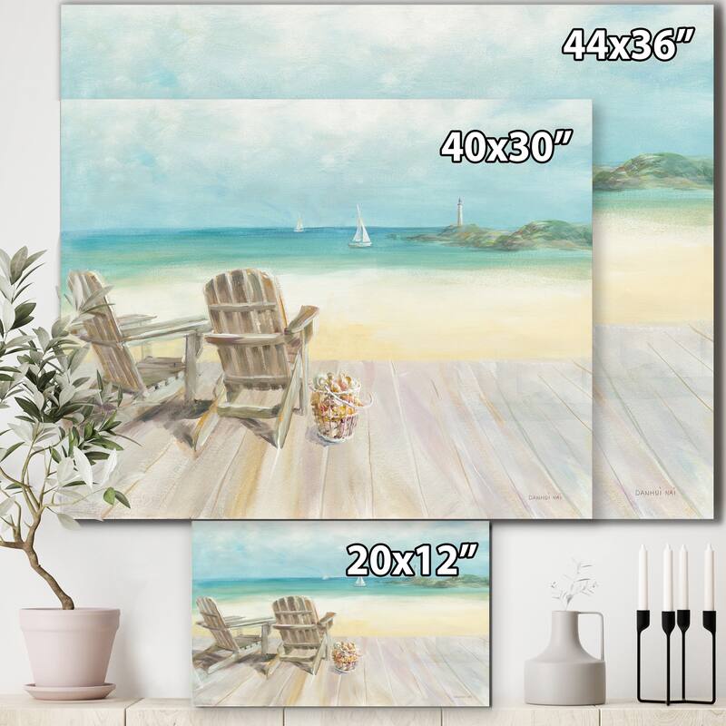 Designart "Seaside Morning no Window" Coastal Gallery-wrapped Canvas - Blue