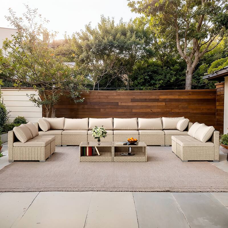 12-Piece Outdoor Patio Furniture Set,Wicker Sectional Sofa and Coffee Table,Rattan Conversation Set for Garden, Deck, Backyard