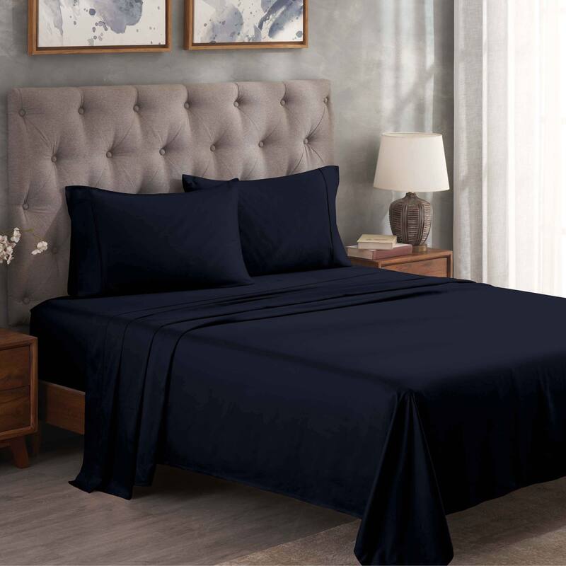 Superior Egyptian Cotton 300 Thread Count Solid Bed Sheet Set - King - Navy Blue