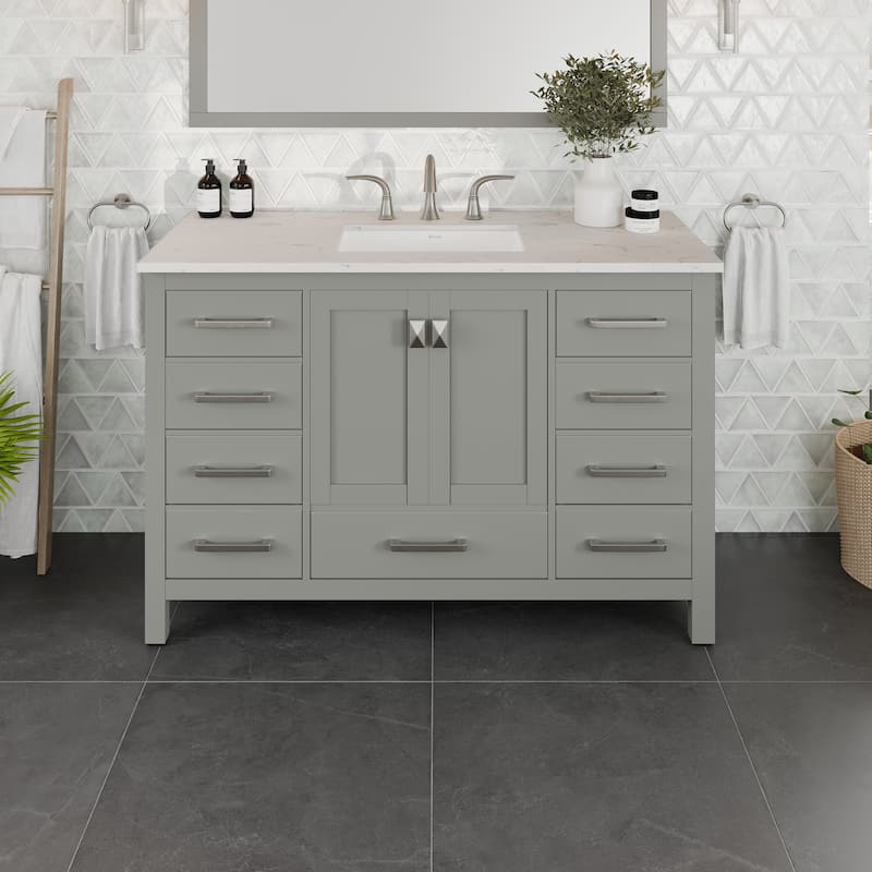 Eviva Aberdeen 42"W x 22"D Grey Bathroom Vanity with Carrara Quartz Countertop and Undermount Porcelain Sink