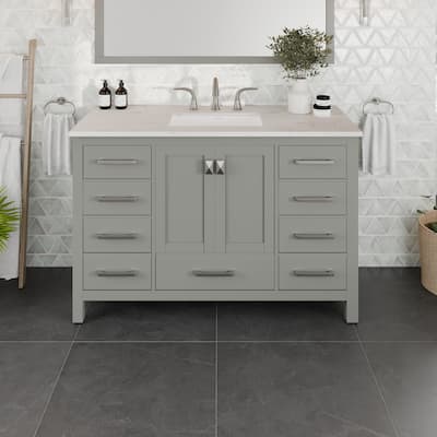 Eviva Aberdeen 42"W x 22"D Grey Bathroom Vanity with Carrara Quartz Countertop and Undermount Porcelain Sink