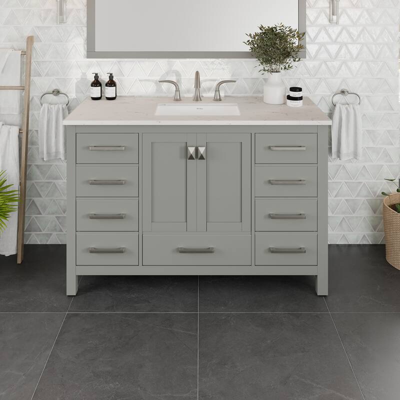 Eviva Aberdeen 42"W x 22"D Bath Vanity with Carrara Quartz Top - Grey
