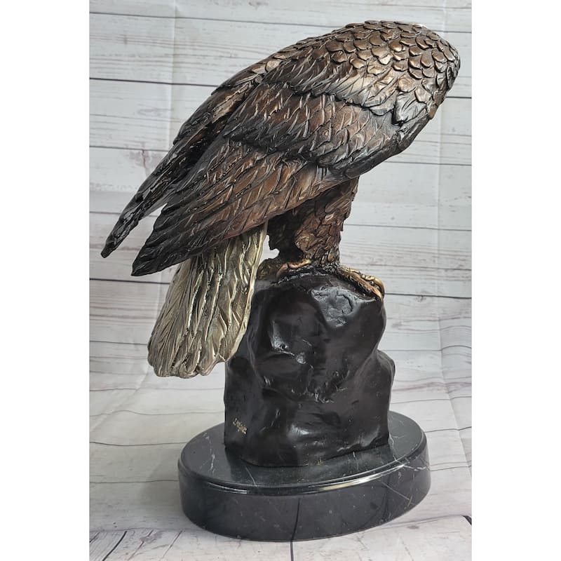 Bronze Sculpture Statue Of Bald Eagle By Moigniez Marble Base Outdoor 14 Inches X 15 Inches