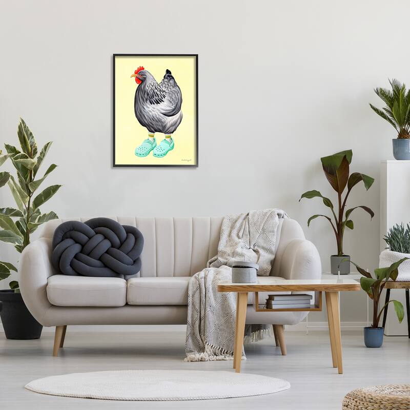 Stupell Chicken Hen Vibrant Rubber Clogs Farm Animal Framed Wall Art