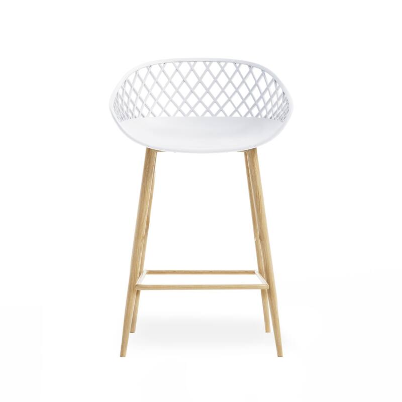 Kurv™ Mid-Century Modern Counter Stool with Steel Legs for Indoors or Outdoors - Set of 2