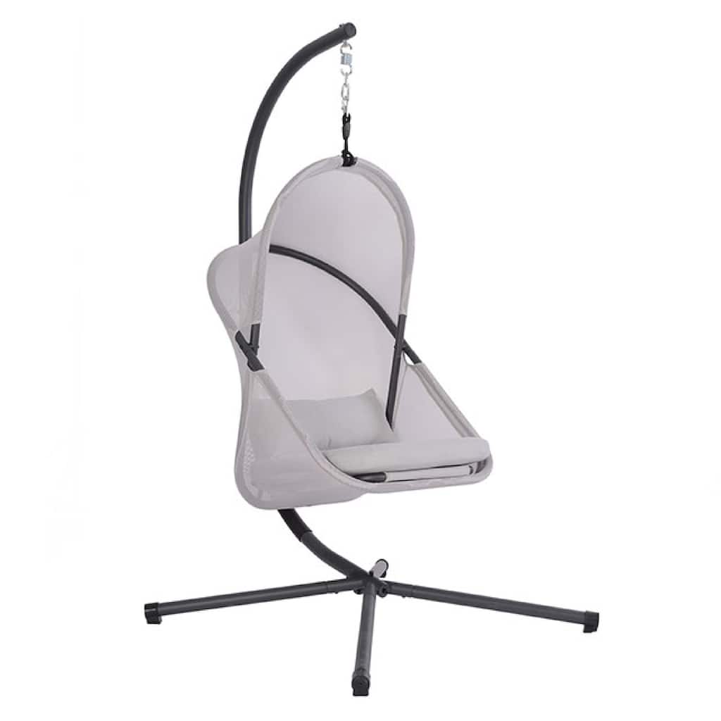 Cery Outdoor Egg Swing Chair, Foldable Stand, Light Gray Cushion