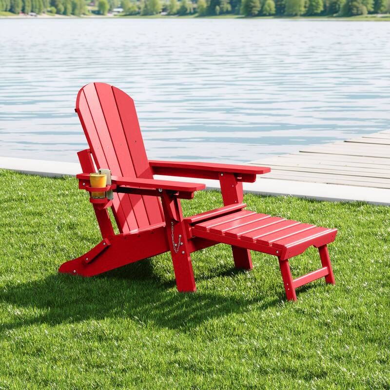 Laguna Outdoor Folding Adjustable Adirondack Chair with Cup Holder & Hideaway Ottoman