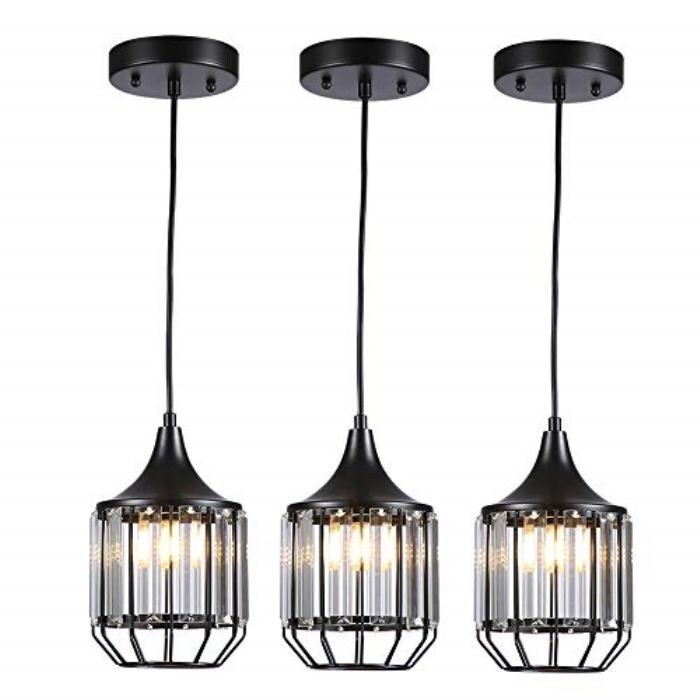 Shop 3 Pack Black Cage Pendant Light Fixture Crystal Hanging Light