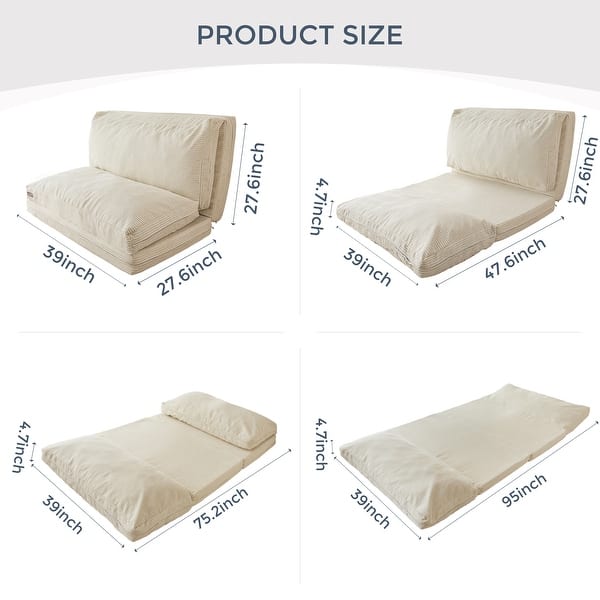 dimension image slide 11 of 31, Corduroy Bean Bag Folding Sofa Bed