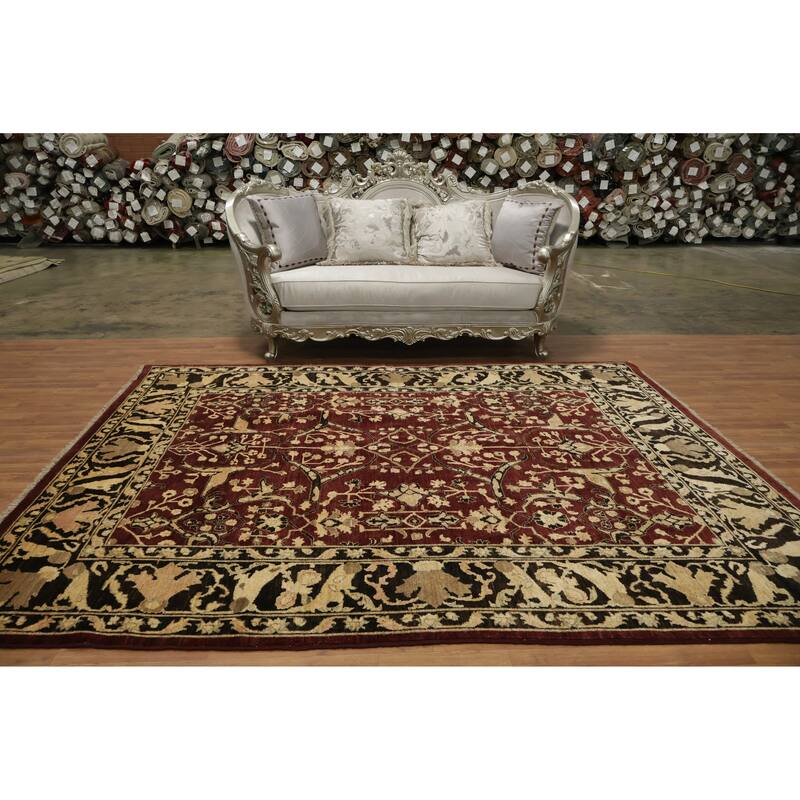 Hand Knotted Oriental 100% Wool Carpet Traditional All-Over Red Ziegler Area Rug - 9' 7'' X 7' 10''
