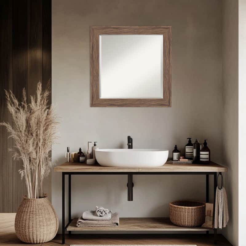 Pia Medium Brown Beveled Framed Bathroom Vanity Wall Mirror - Pia Medium Brown