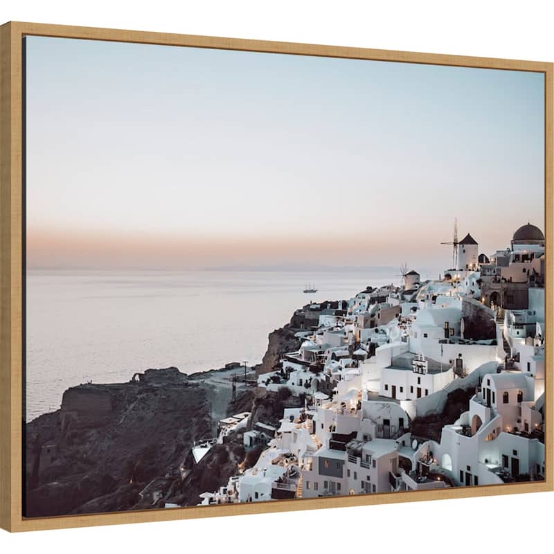 Oias Cliffside Charm Santorini by Bella Eve Framed Canvas Wall Art Print - Sylvie Natural