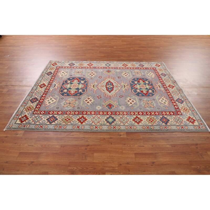 Kazak Oriental Area Rug Handmade Traditional Grey Wool Carpet - 5'0" x 6'8"