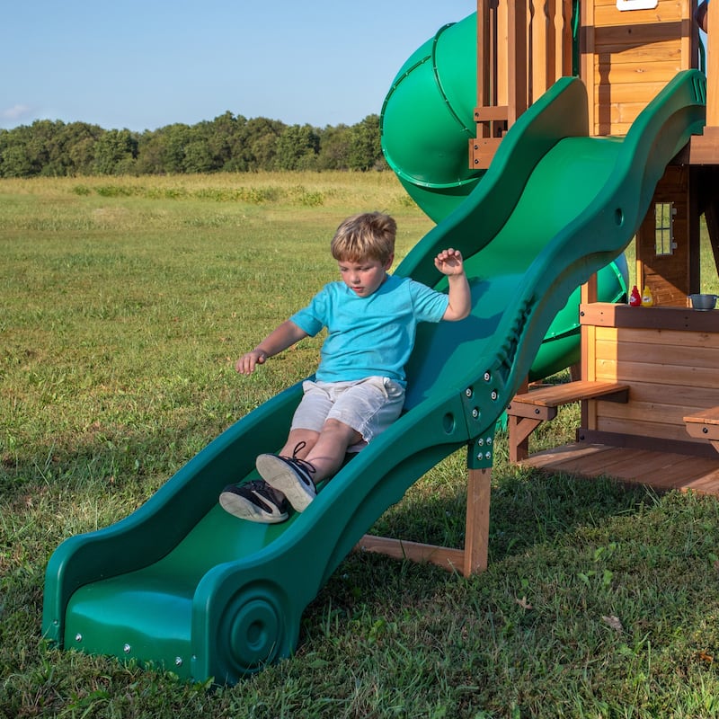 Backyard Discovery Cedar Cove Cedar Wood Swing Set, Slides, Clubhouse - 18'4" x 15'3"