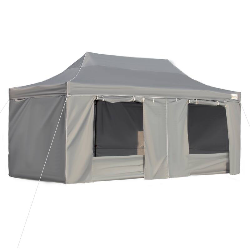 Outsunny 20' x 10' Pop Up Canopy Tent Large Outdoor Shelter with 7 Removable Zippered Sidewalls and Roller Bag