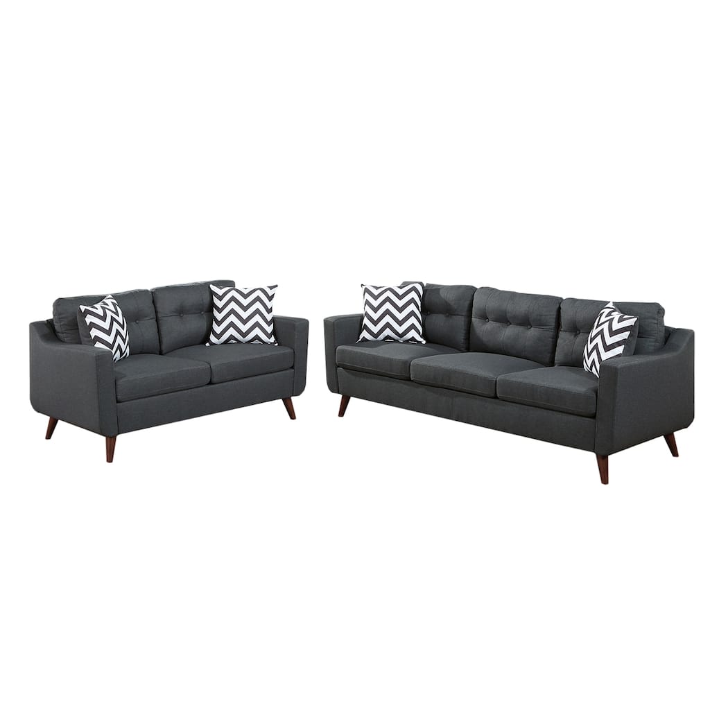 2 Piece Linen-like Fabric Upholstered Sofa Set with Tufted Back