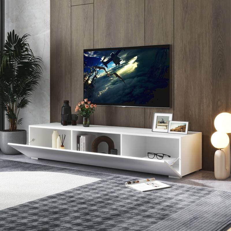 63 Inch White High Gloss TV Stand with Storage, Wooden Media Console Table with Cabinet Living Room Entertainment Center