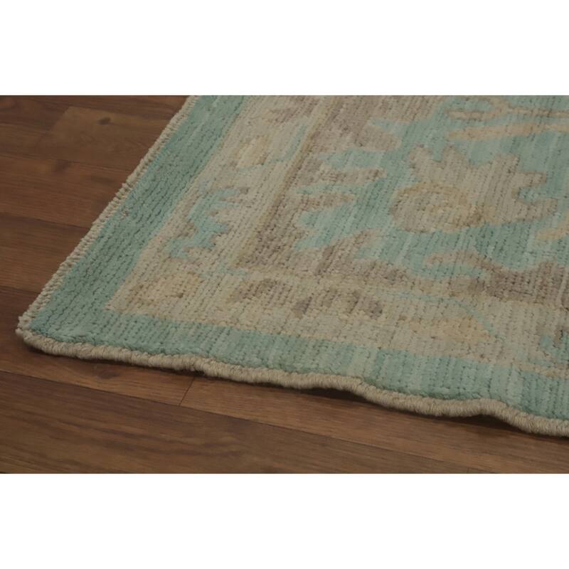 Vegetable Dye Blue Oushak Turkish Area Rug, Floral Geometric Carpet - 10' 3'' X 8' 3''