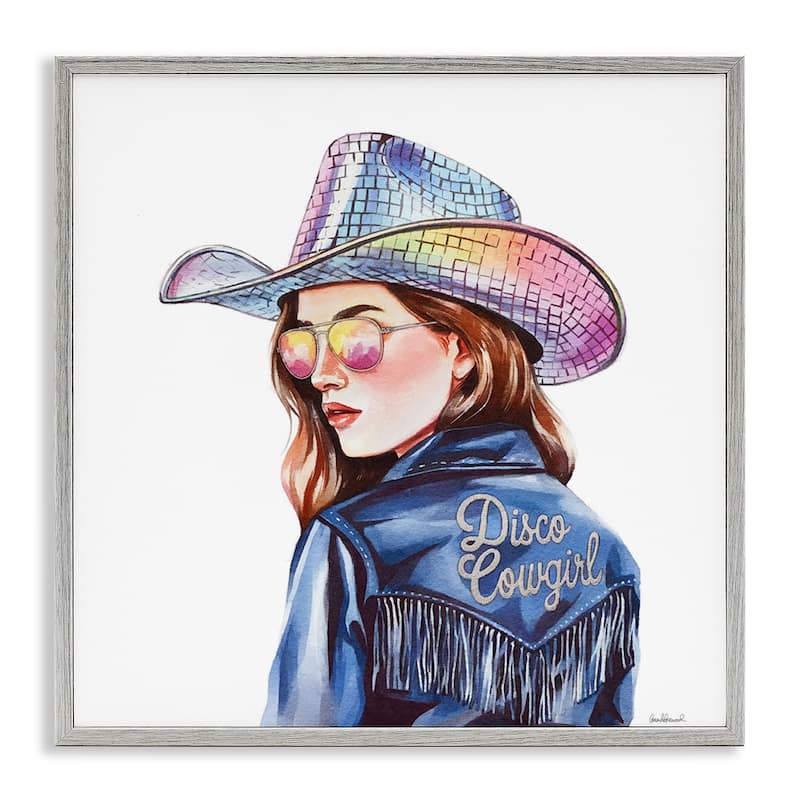 Stupell Disco Cowgirl in Blue Framed Giclee Art Design By Amanda Greenwood - 17 x 17 - Grey