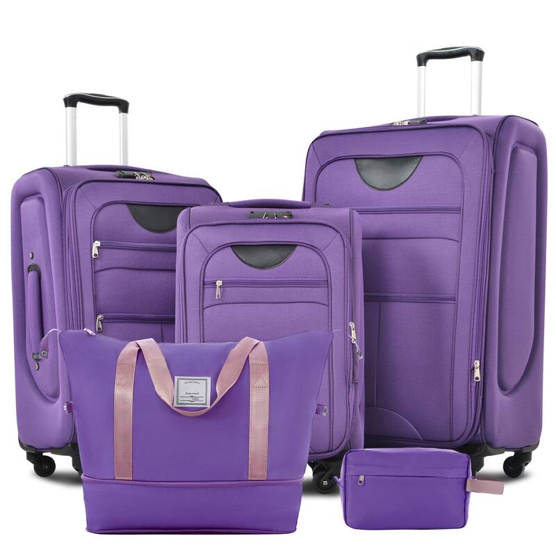 3 Piece ABS Softside Expandable Upright Spinner Luggage with TSA Lock and Duffel Bag - Purple