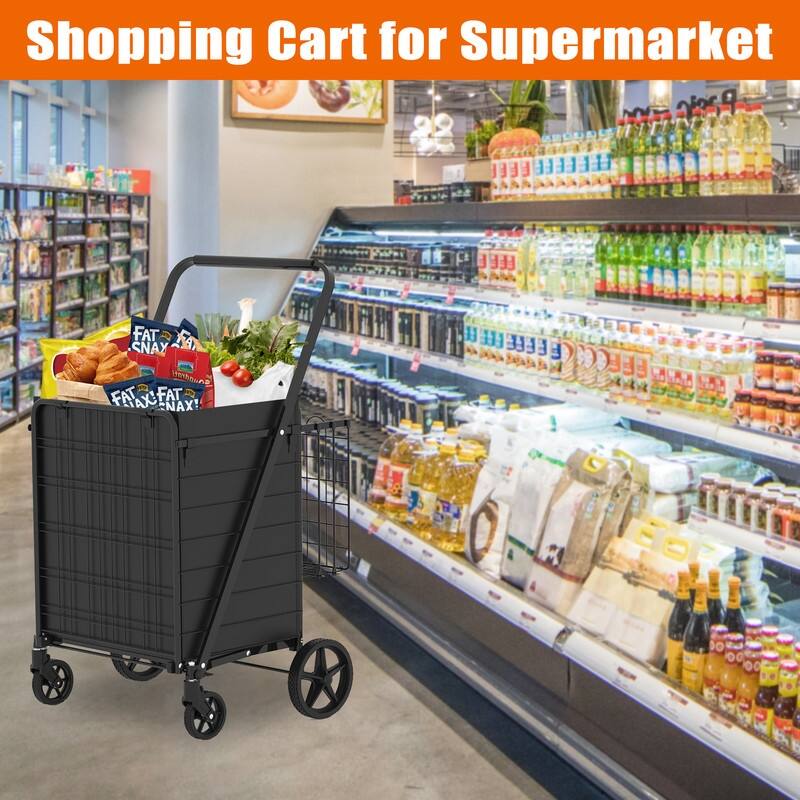 Double Basket Folding Grocery Cart ,Heavy Duty 360° Wheels