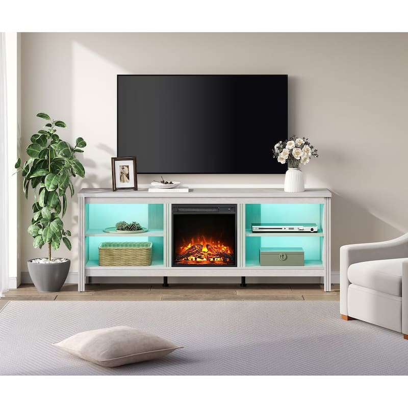 Wood Fireplace TV Stand for 75 Inch TV Entertainment Center, 70 Inch