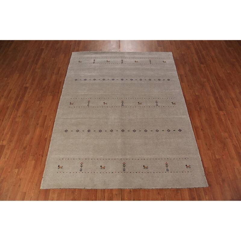 Ltribal Beige Gabbeh Oriental Area Rug Handmade Wool Carpet - 5'10" x 7'8"