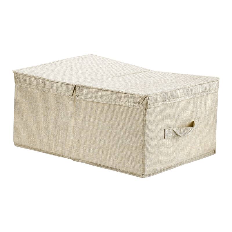 Fabric Storage Bin Cube with Lid and Handle for Shelves Closet, Collapsible Storage Basket for Organizing Clothes Books - Beige - 18.5*13.5*8in