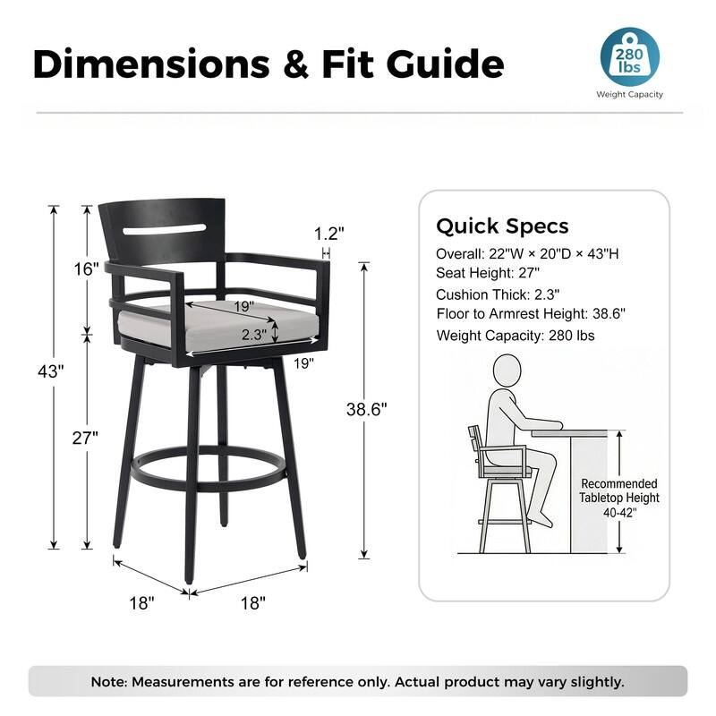Aluminum Swivel Outdoor Bar Stool with Cushion Modern Bar Height Dining Chair for Outdoor and Indoor Use