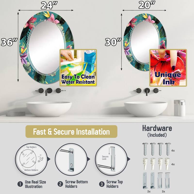 Designart 'Blue Silver Spring I' Printed Modern Round or Oval Wall Mirror - Space