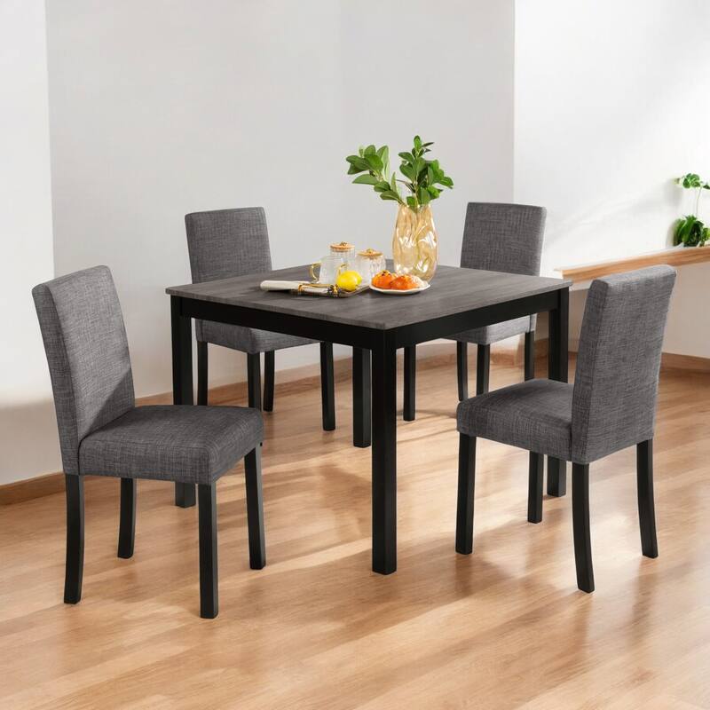5-Piece Square Dining Table Set with 4 Upholstered Chairs, Wood Kitchen Table Set for Small Spaces and Dining Room - Black,Light Gray